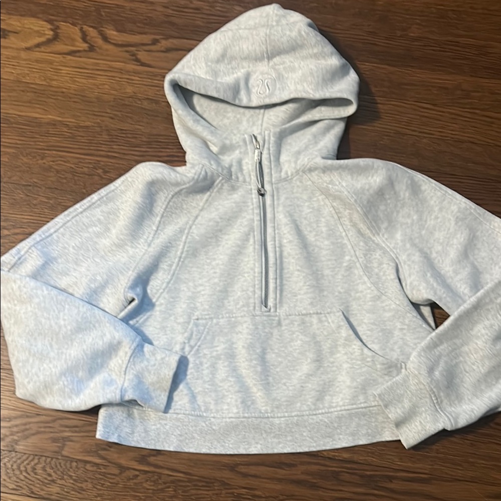 Lululemon Light Gray Half-Zip scuba Hoodie with Subtle Logo